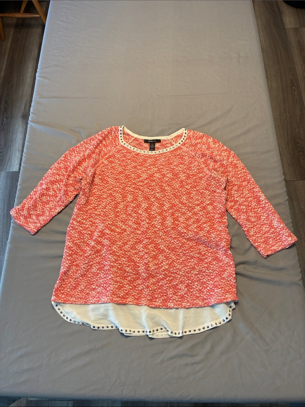 Style & Co. Coral-Pink Scoop Neck Knit Sweater with Cream Trim